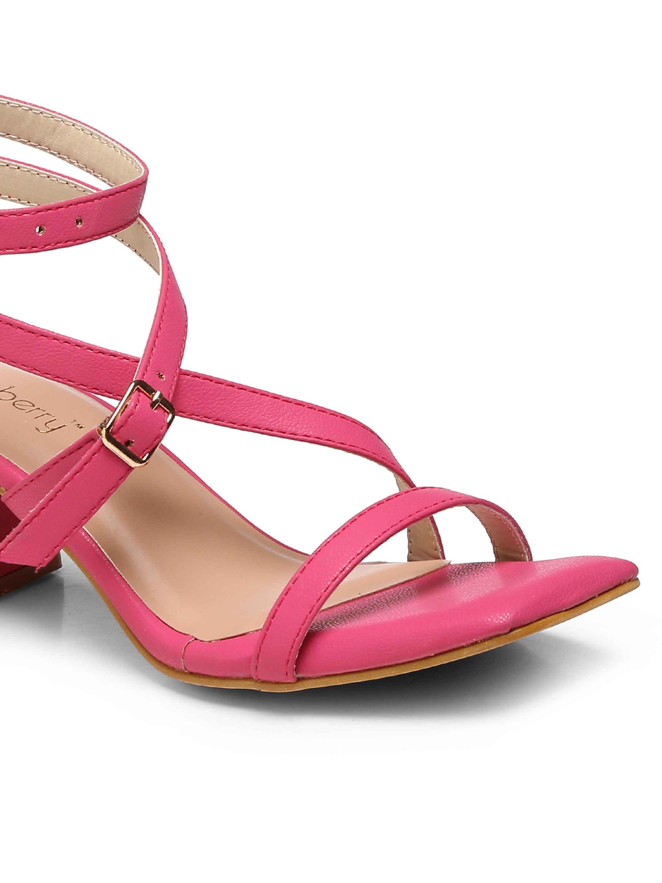 GNIST Pink Ankle Strap Block Heel