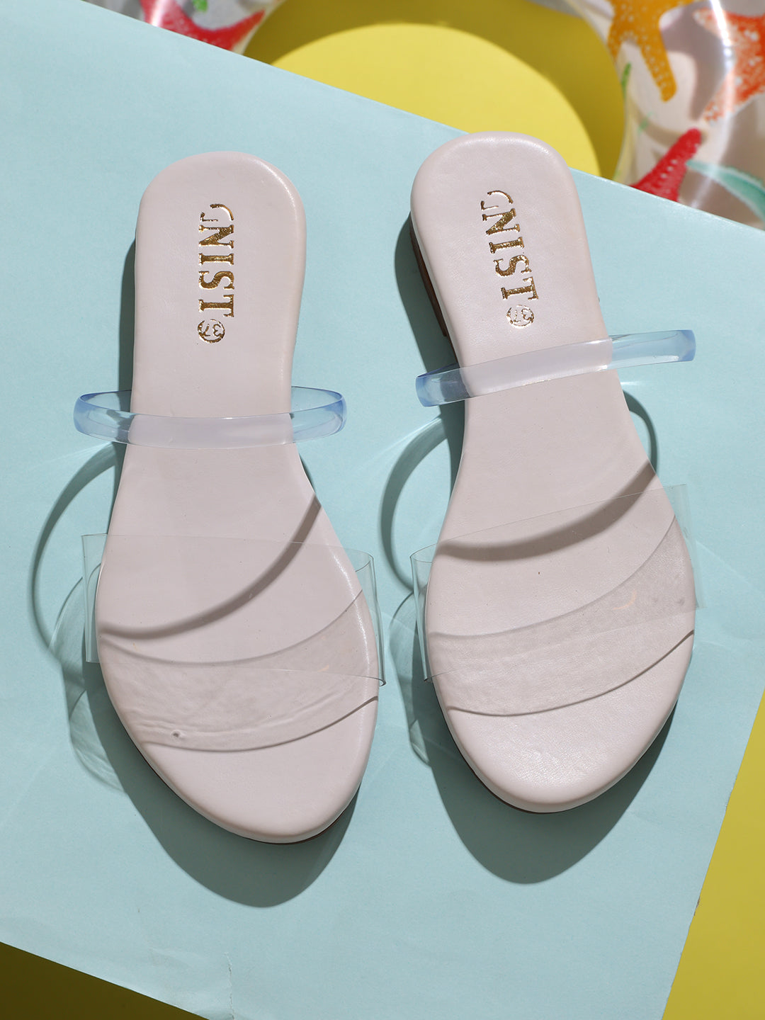 GNIST Clear Cross Strap White Flats