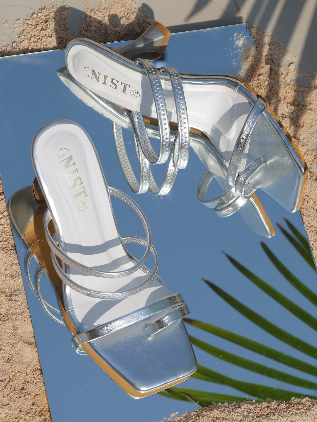 GNIST Silver Multi Strap Stilettos Heel