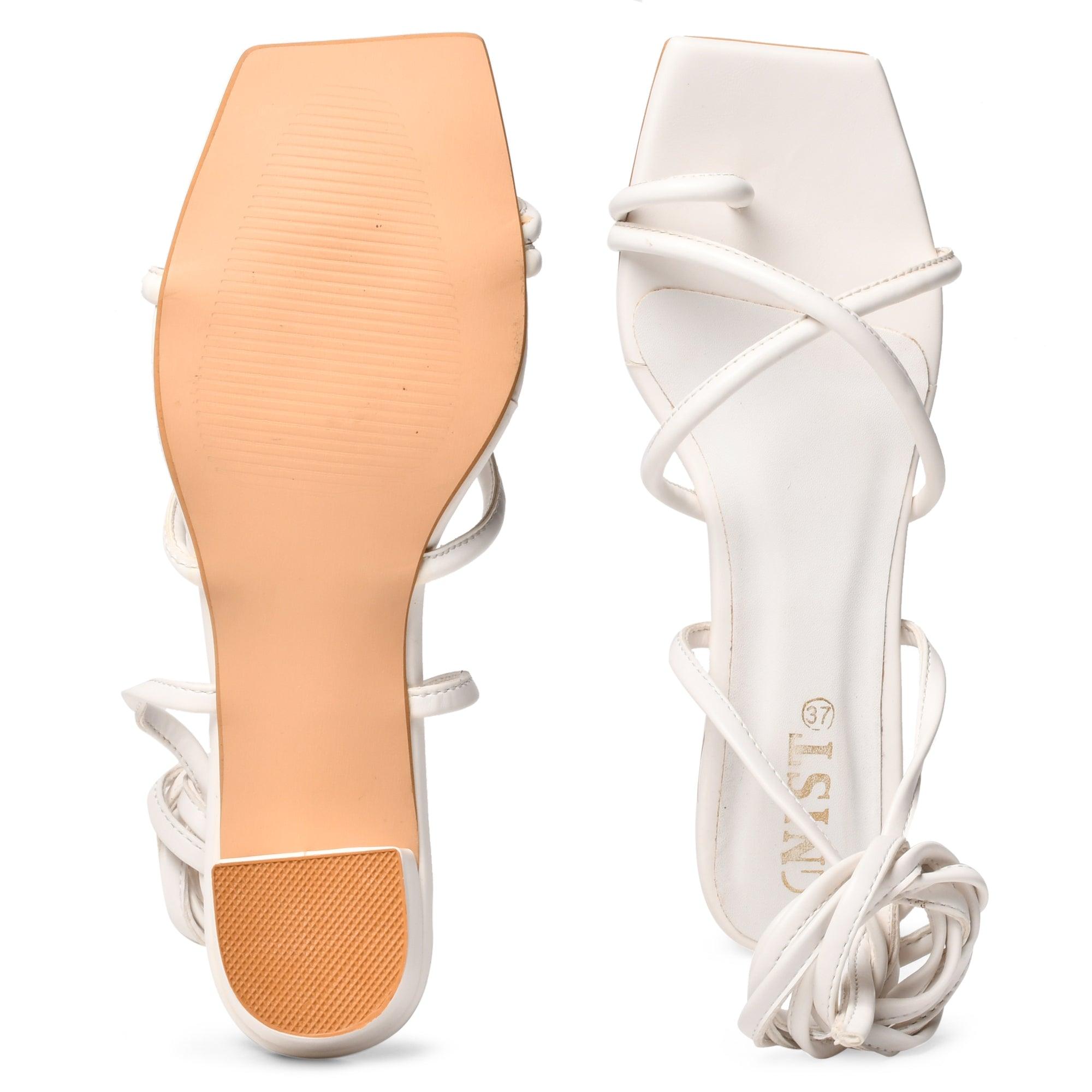 Gnist Chunky Gladiator White Heels - Gnist Fashion