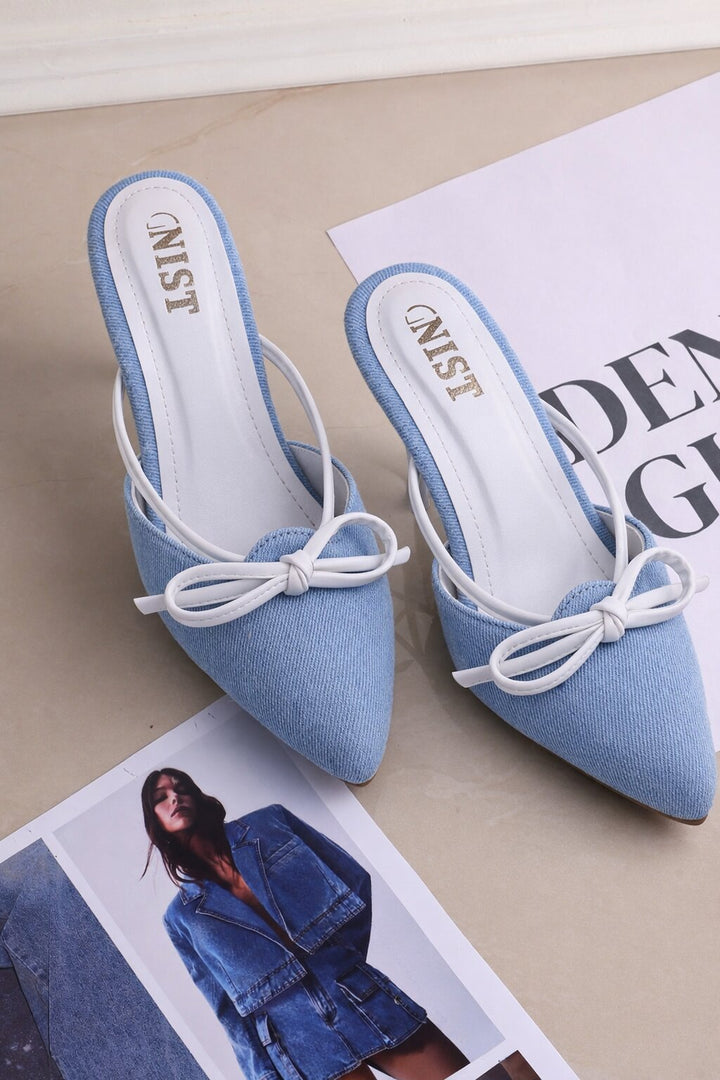 GNIST Pointed Bow Blue White Stilettos Heel