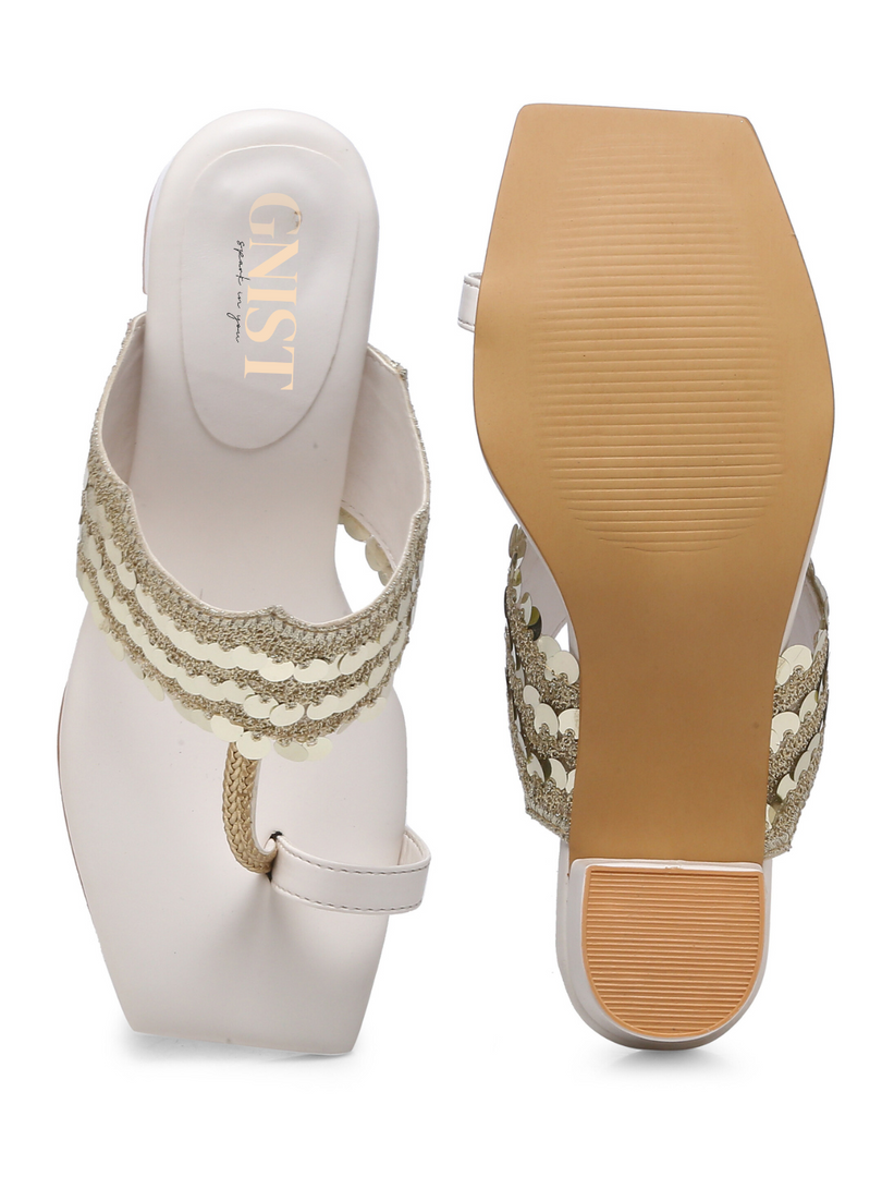 GNIST White sequence Ethnic Block Heels