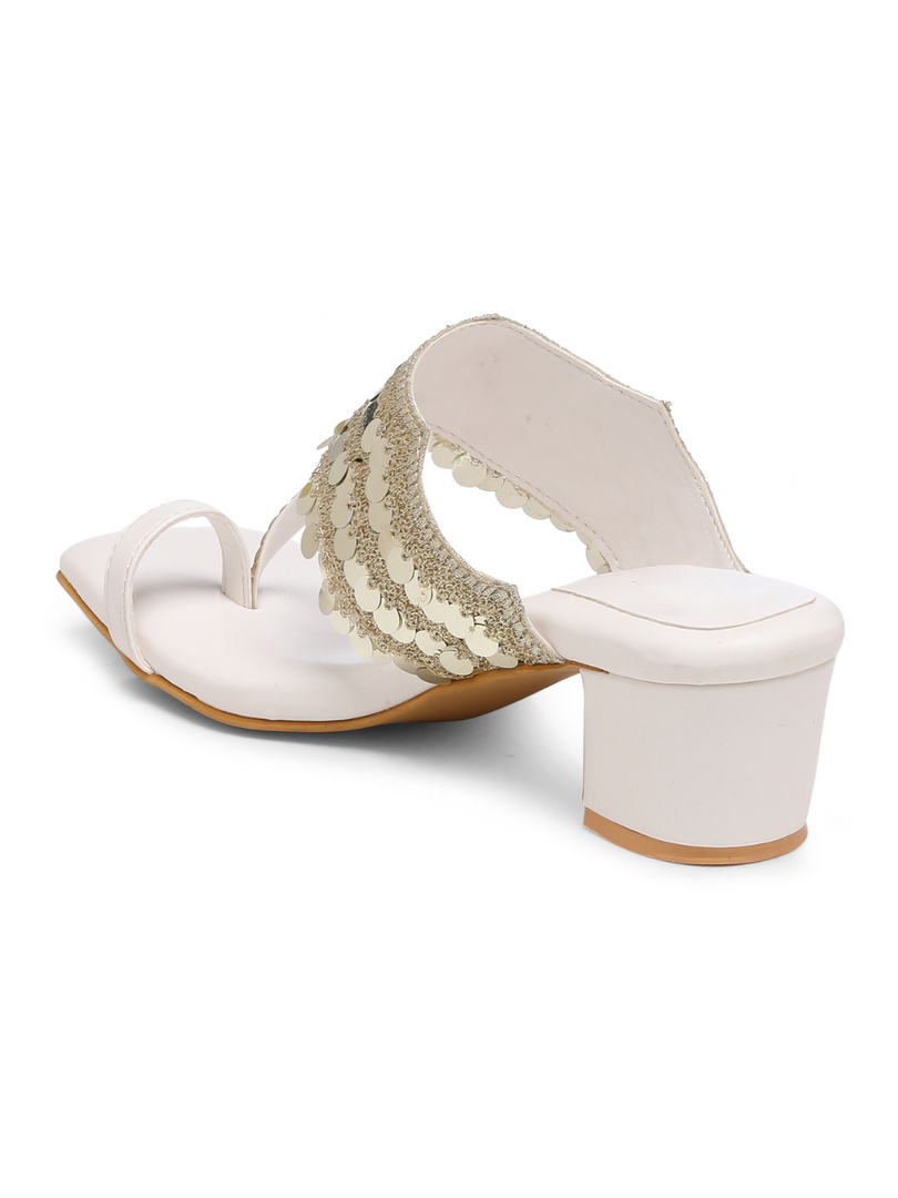 GNIST White sequence Ethnic Block Heels