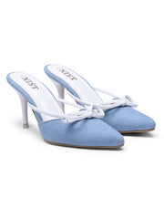 GNIST Pointed Bow Blue White Stilettos Heel