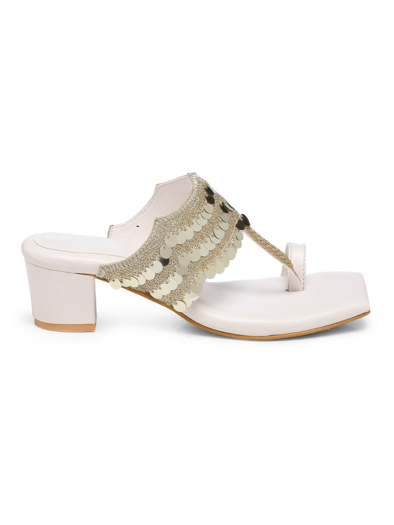 GNIST White sequence Ethnic Block Heels