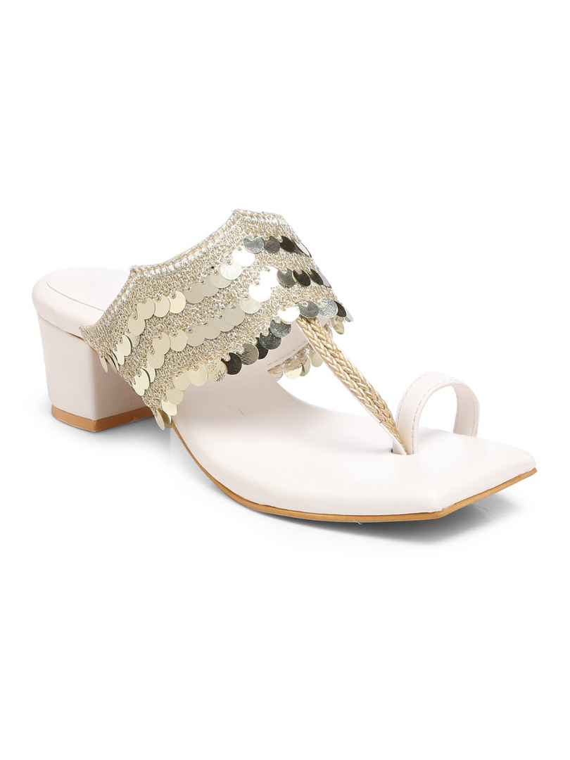 GNIST White sequence Ethnic Block Heels