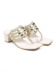 GNIST White sequence Ethnic Block Heels