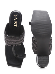 GNIST Black sequence Ethnic Block Heels