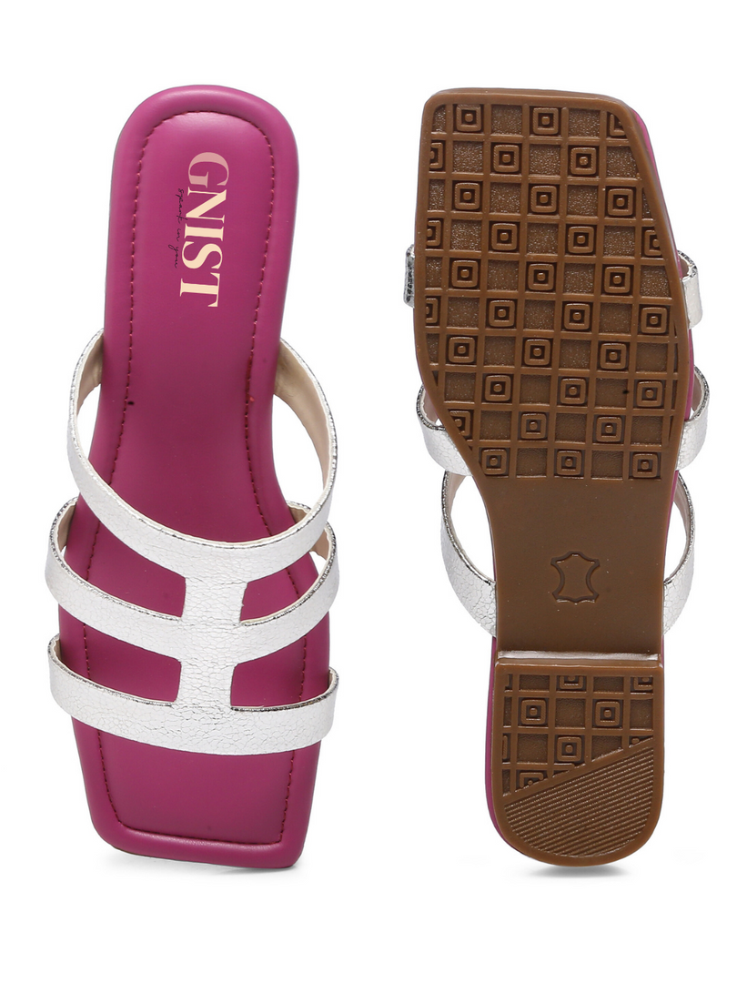 GNIST Pink Silver Spider strap Flats