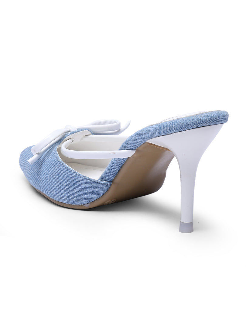 GNIST Pointed Bow Blue White Stilettos Heel