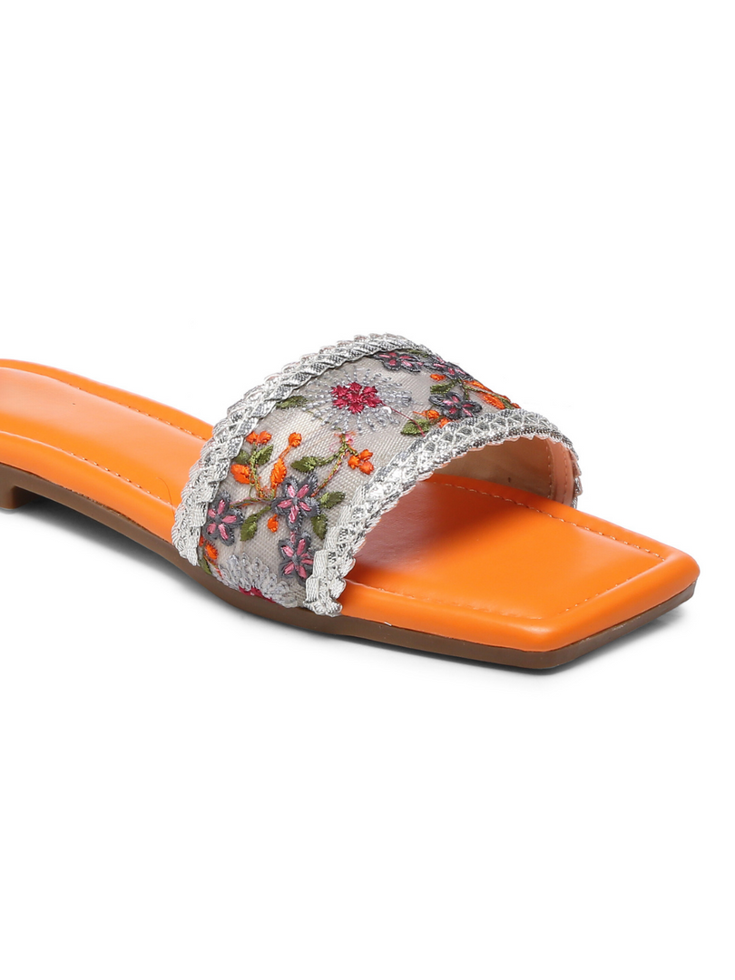 GNIST Orange Embroidered Flats