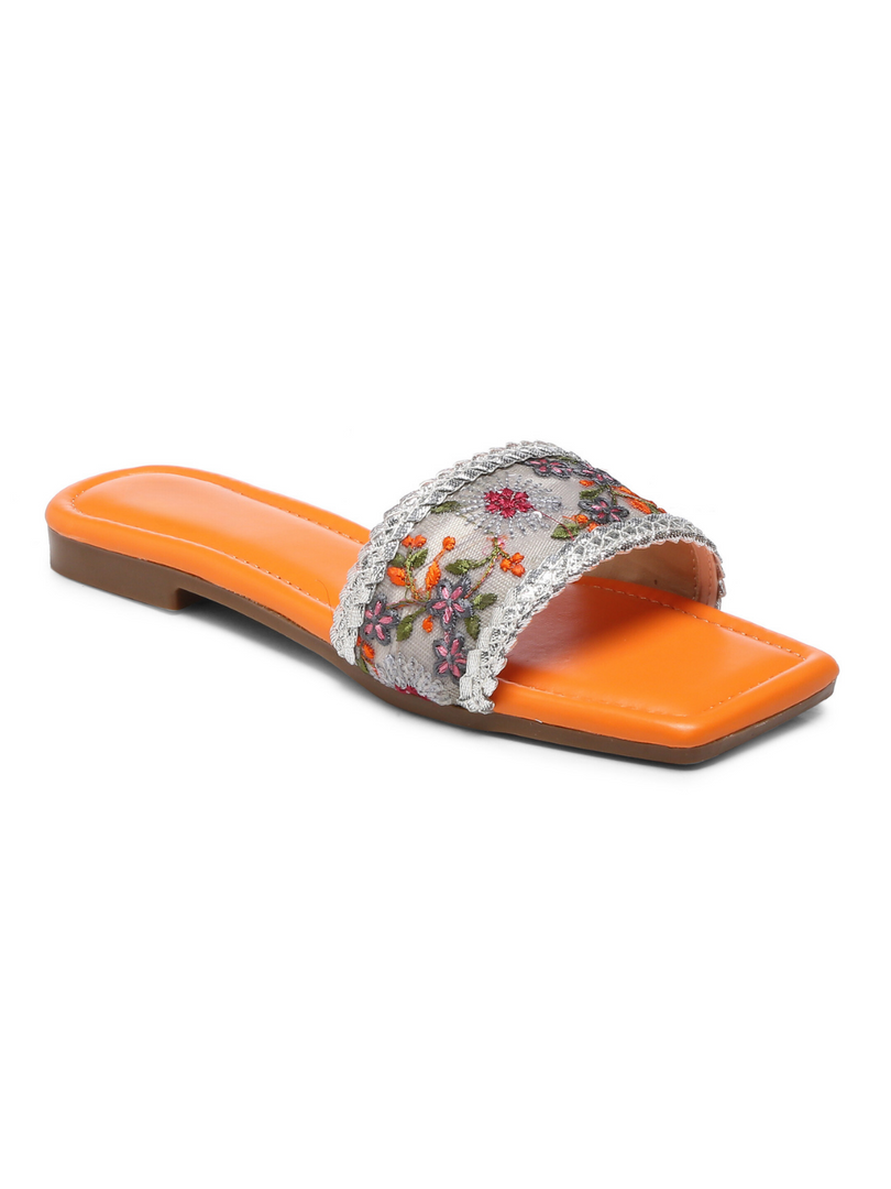 GNIST Orange Embroidered Flats