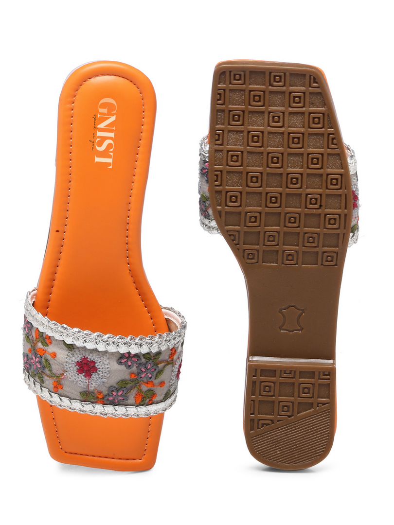 GNIST Orange Embroidered Flats