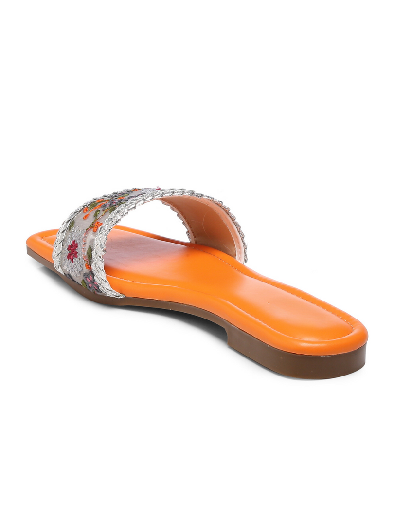 GNIST Orange Embroidered Flats