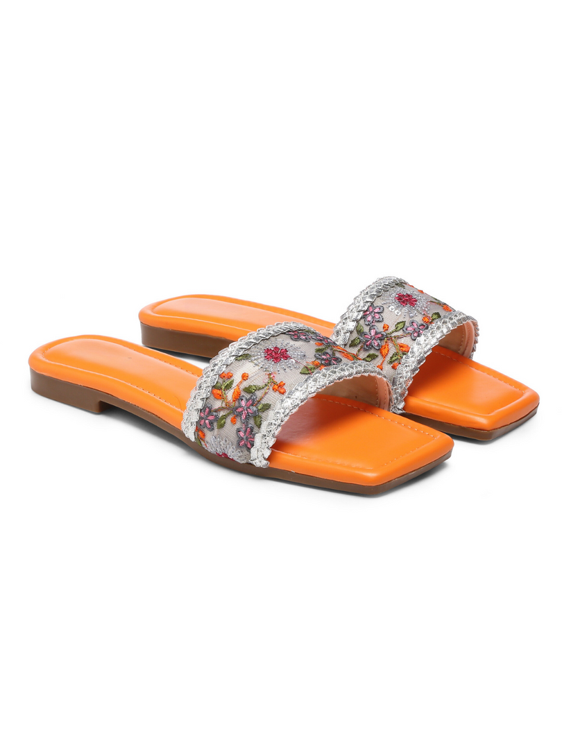 GNIST Orange Embroidered Flats