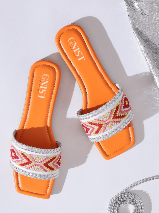 GNIST Orange Embroidered Flats