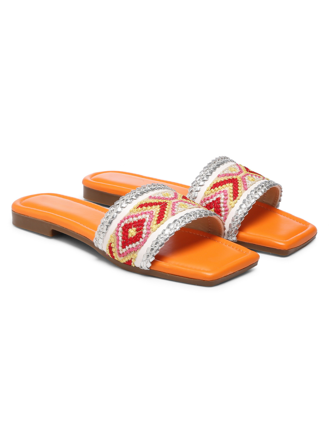 GNIST Orange Embroidered Flats