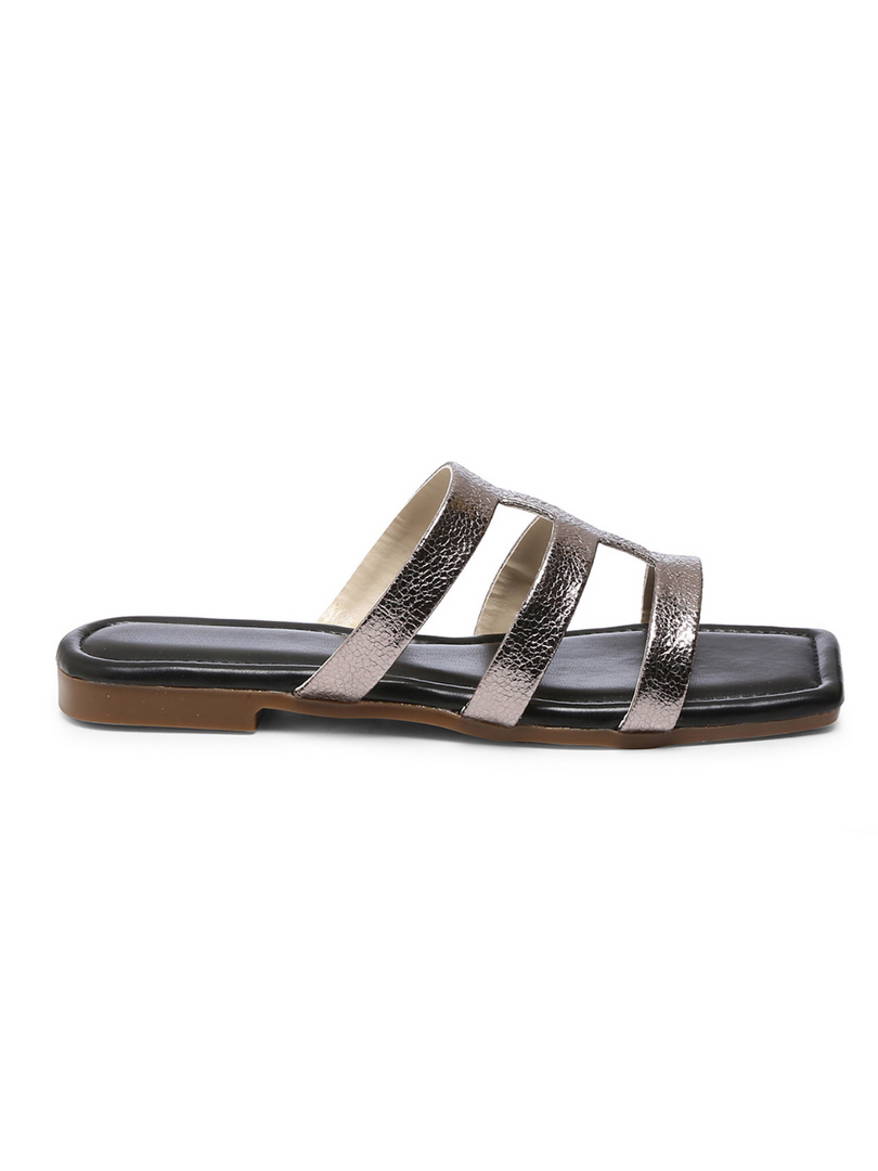 GNIST BlackSilver Strappy Flats