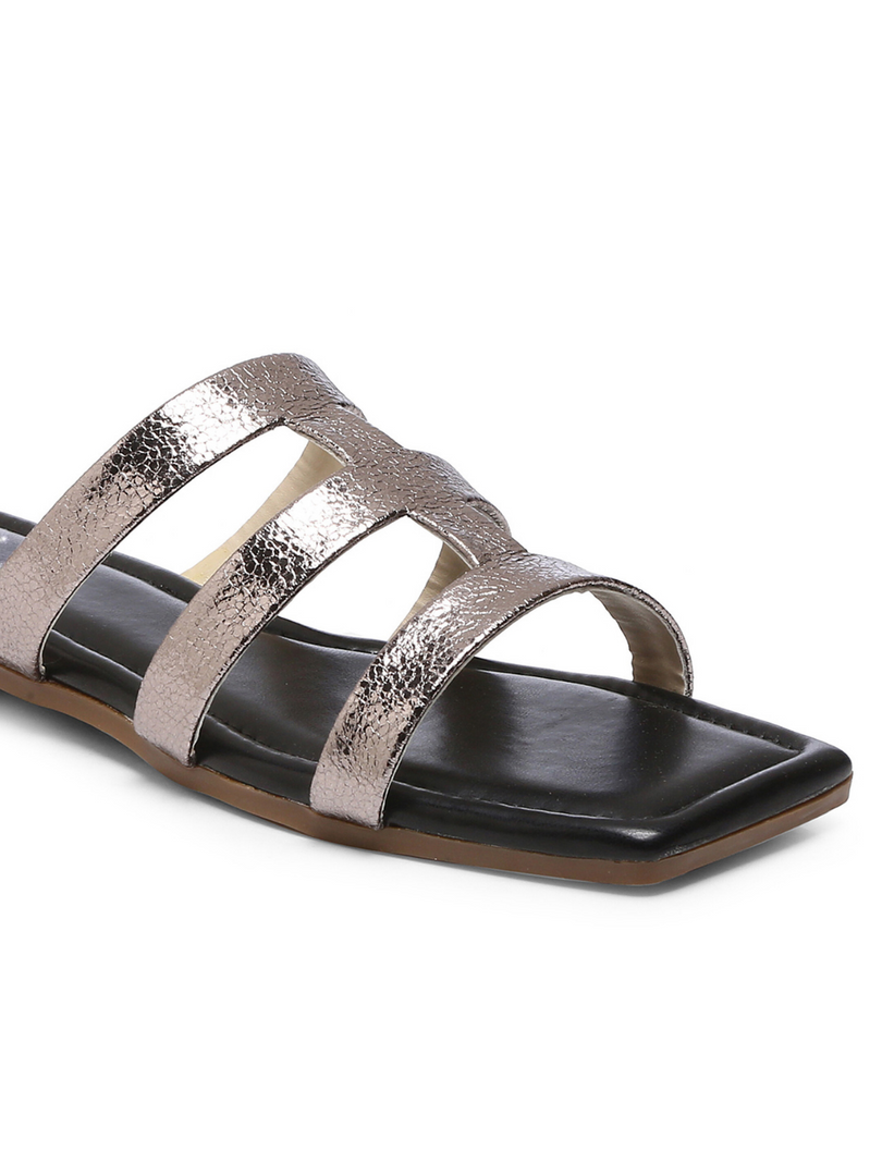 GNIST BlackSilver Strappy Flats