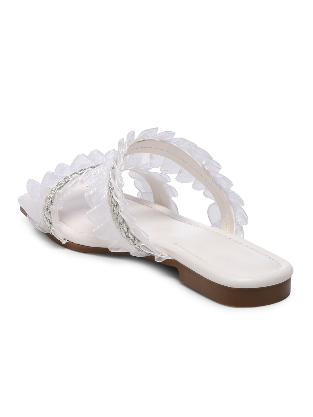 GNIST White Double Strap Ruffle Flats
