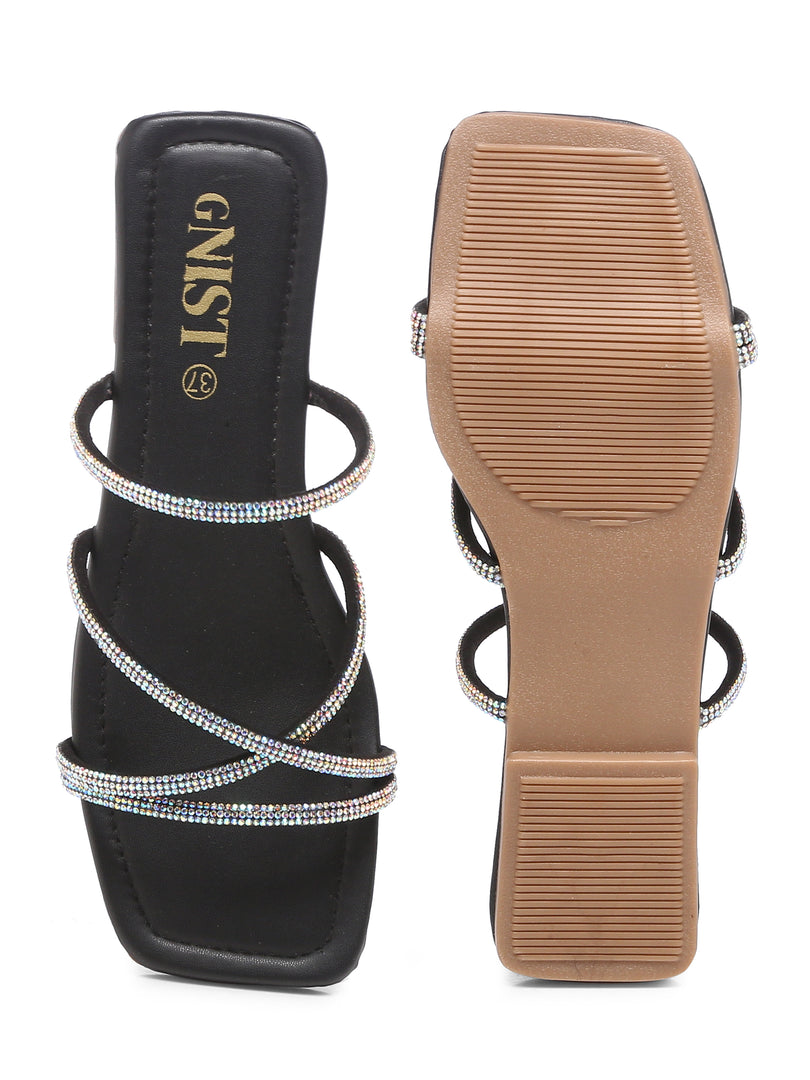 GNIST Black Rhinestone Embellished Flats