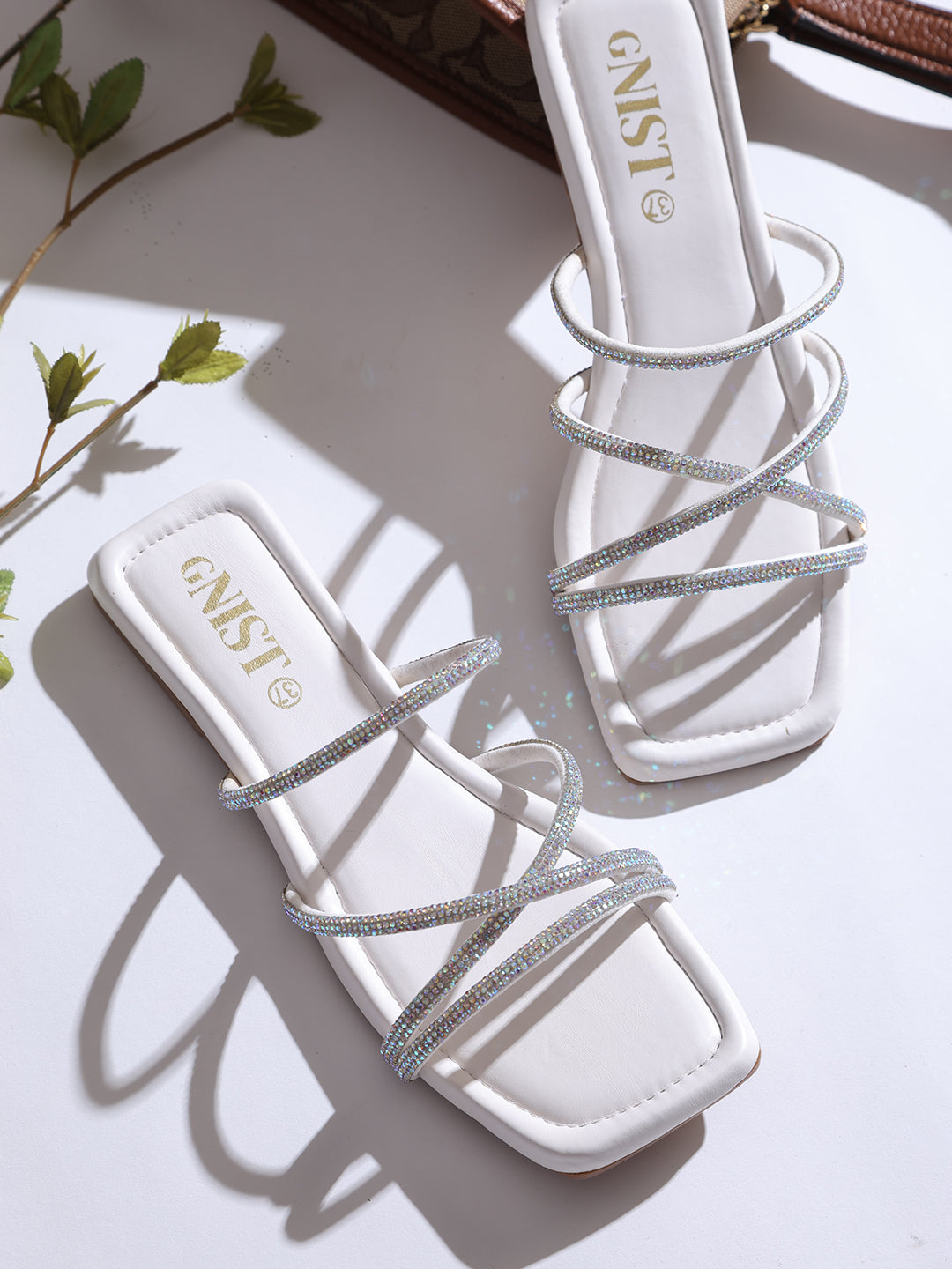 GNIST White Rhinestone Embellished Flats – Gnist Footwear