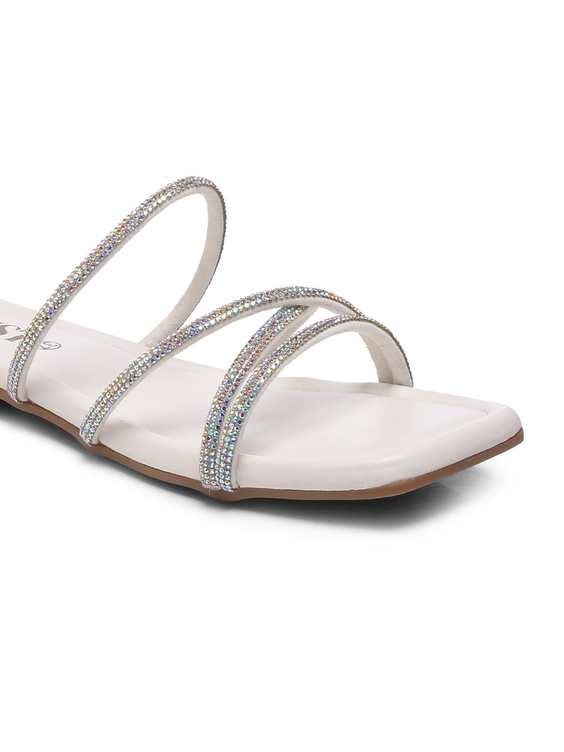 GNIST White Rhinestone Embellished Flats