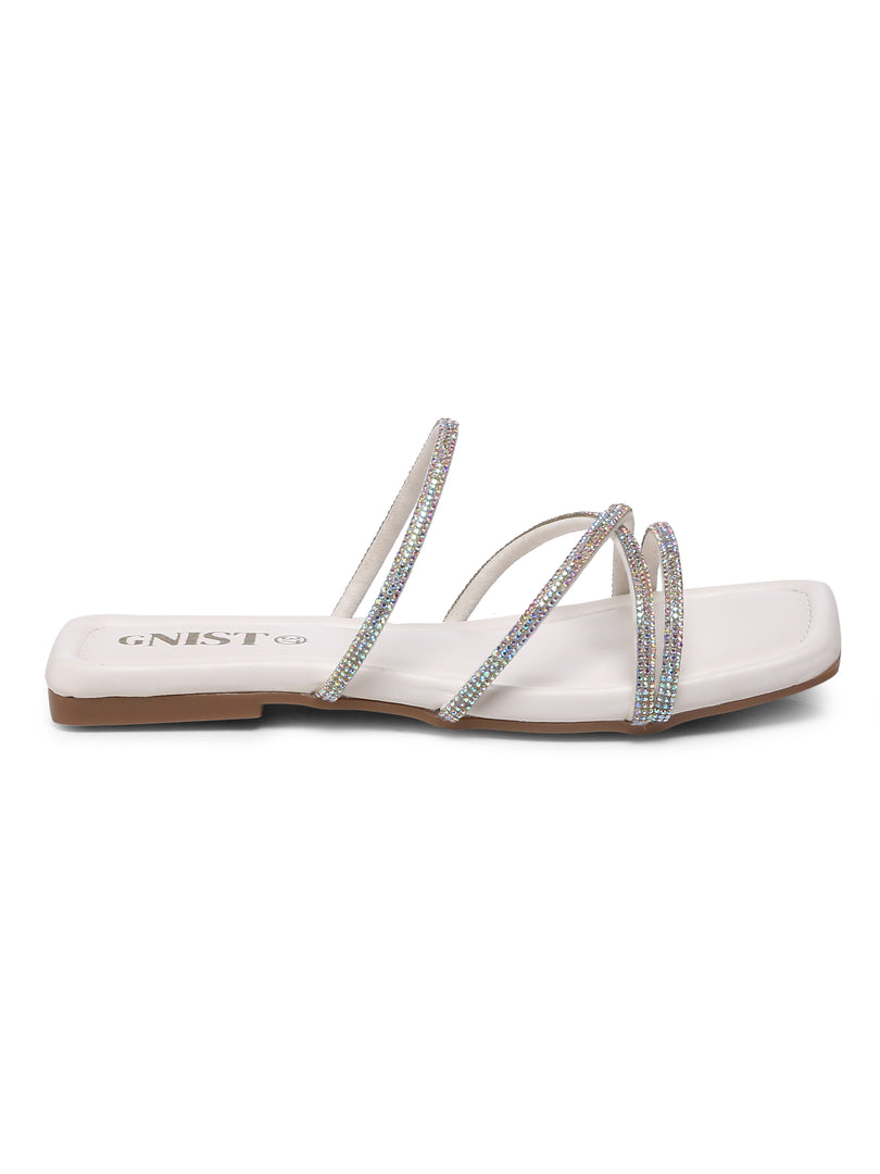 GNIST White Rhinestone Embellished Flats