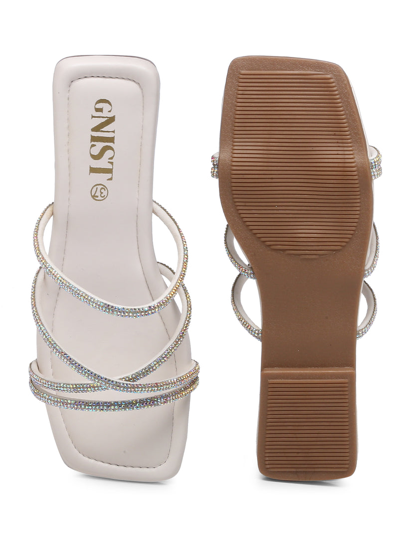 GNIST White Rhinestone Embellished Flats