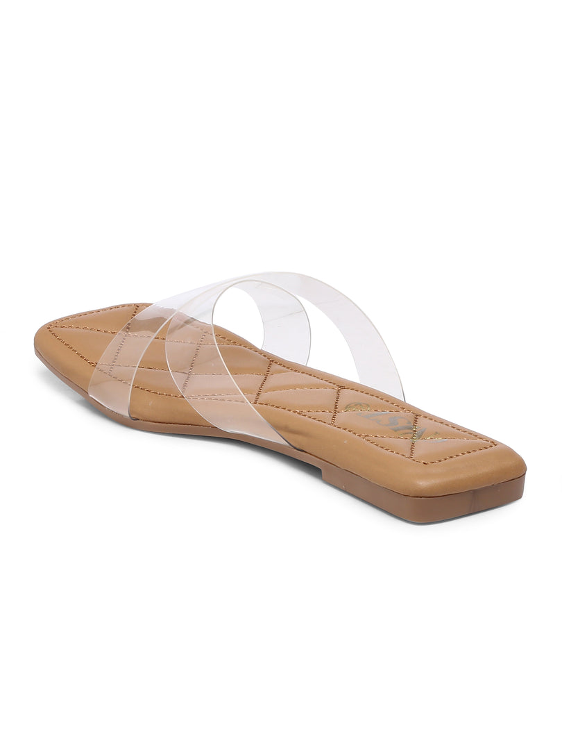 GNIST Clear Cross Strap Nude Flats