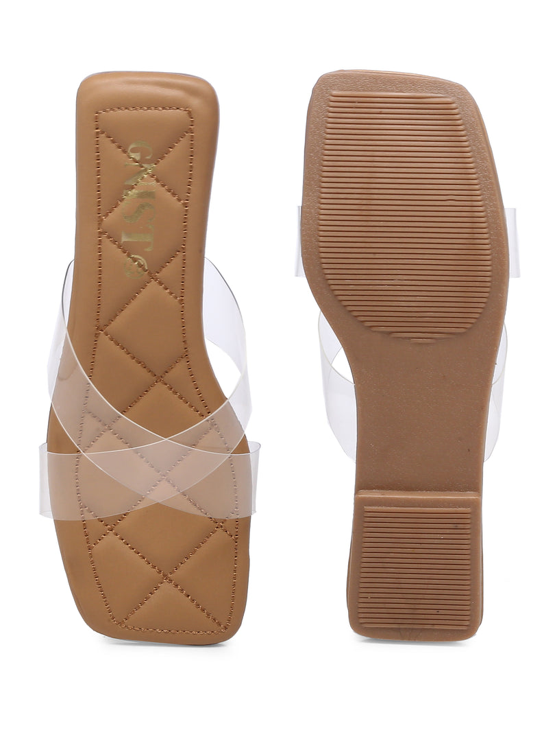 GNIST Clear Cross Strap Nude Flats