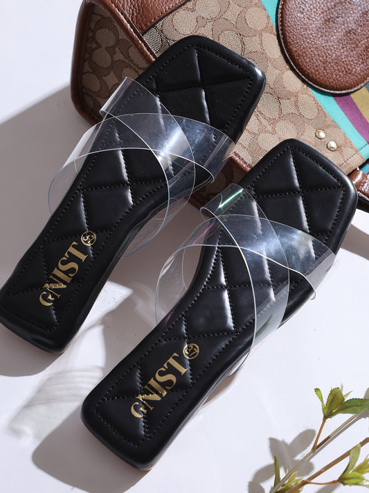 GNIST Clear Cross Strap Black Flats