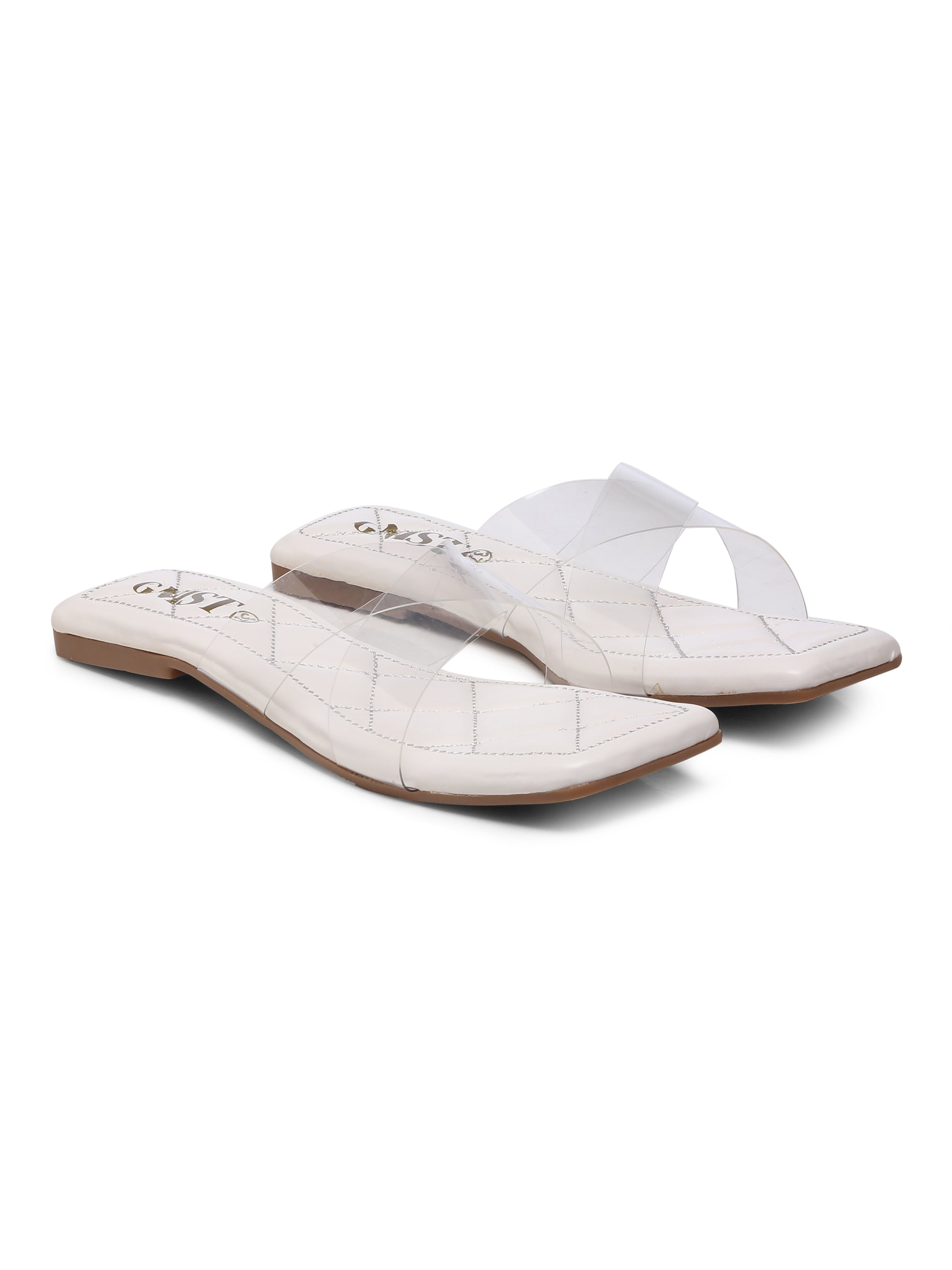 GNIST Clear Cross Strap White Flats