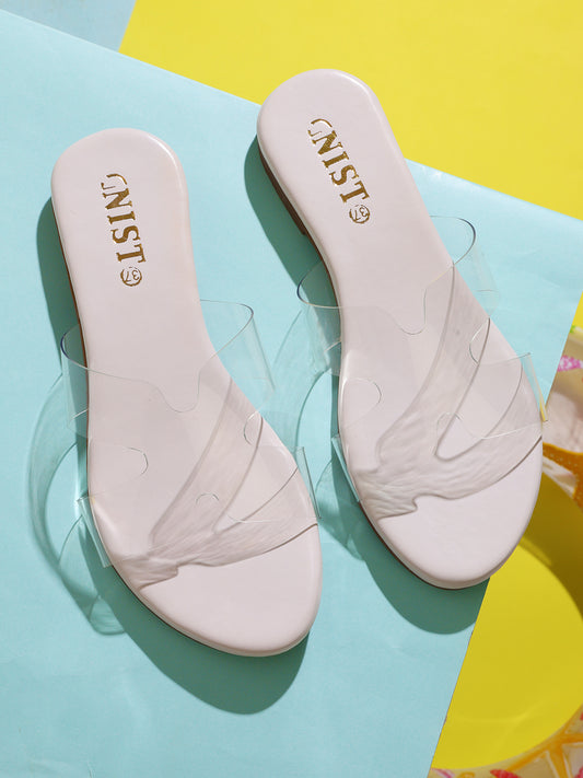 GNIST White H Strap transparent Flats