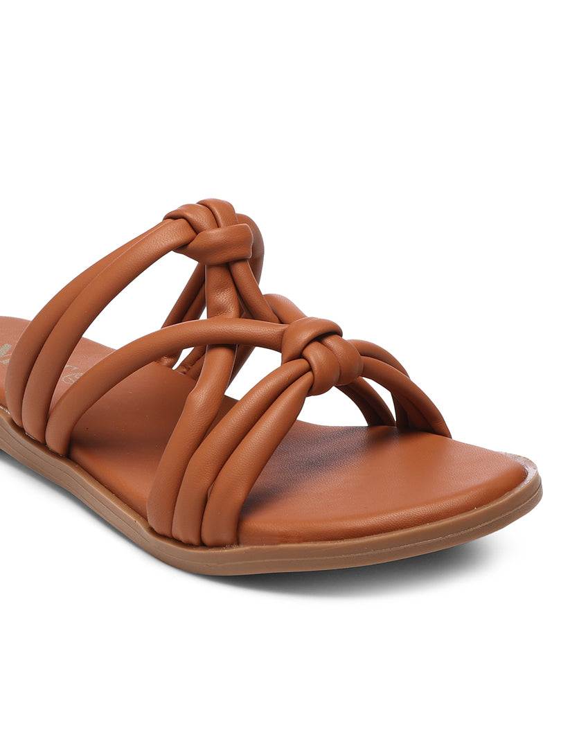 GNIST Arabic Strappy Slip on Tan Flats