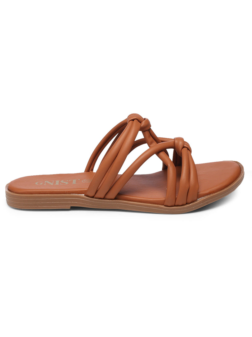 GNIST Arabic Strappy Slip on Tan Flats