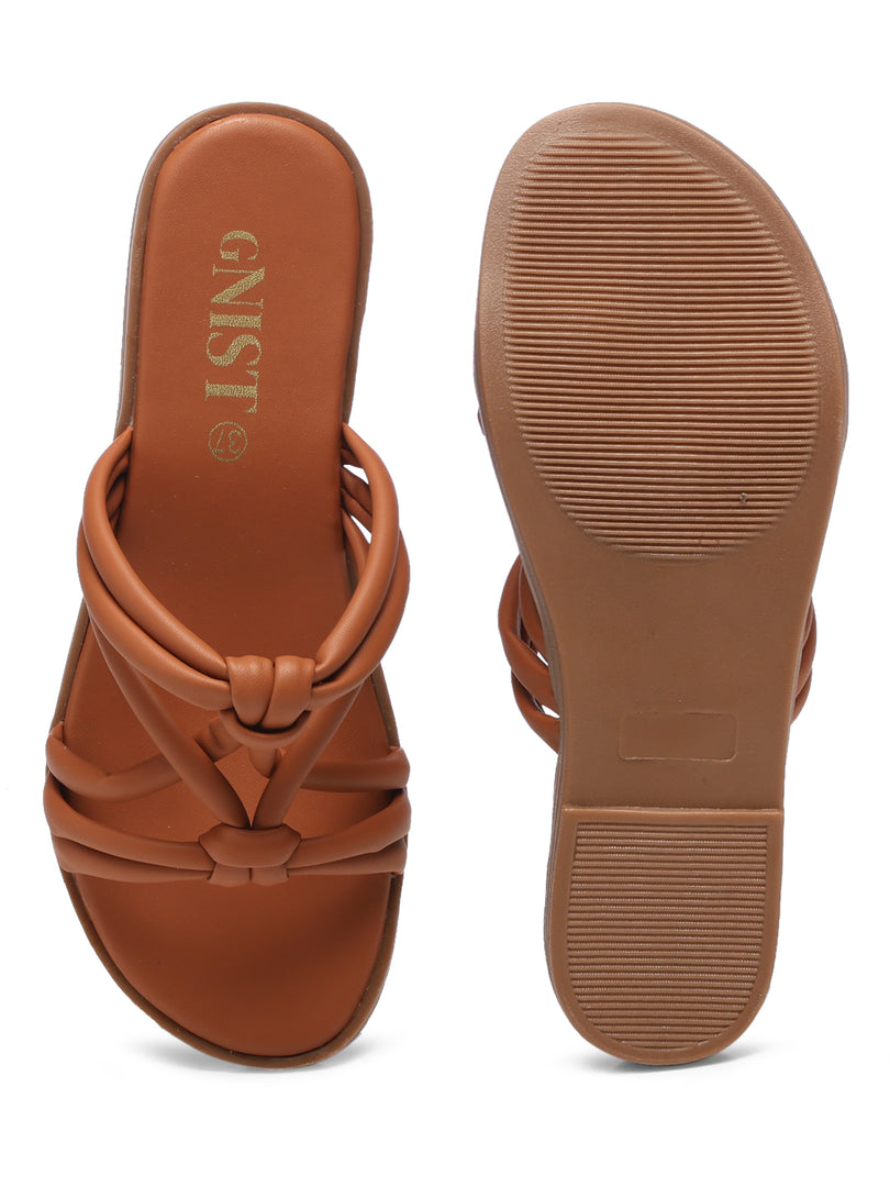 GNIST Arabic Strappy Slip on Tan Flats