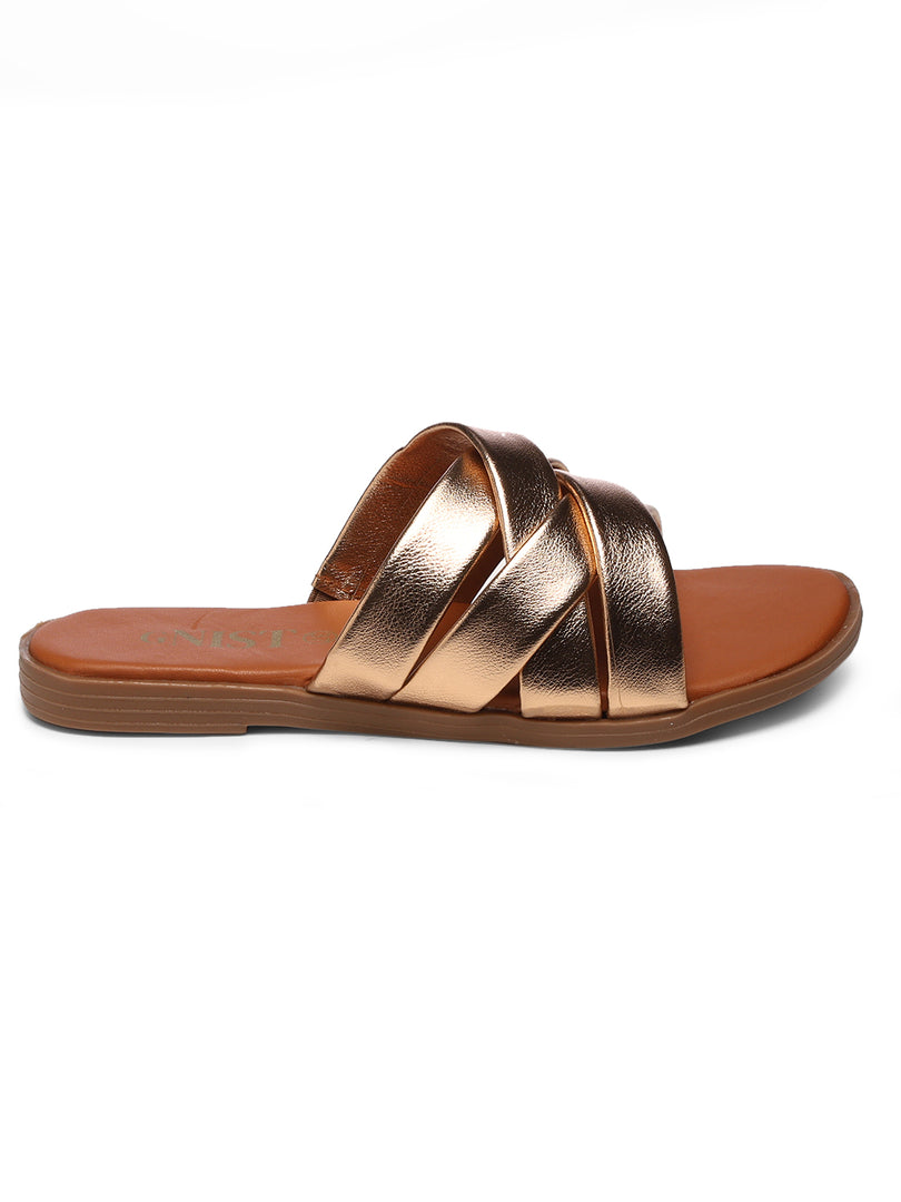 GNIST Comfy Strappy Slip on RoseGold Flats