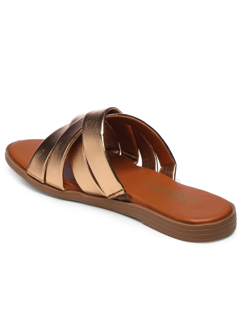 GNIST Comfy Strappy Slip on RoseGold Flats