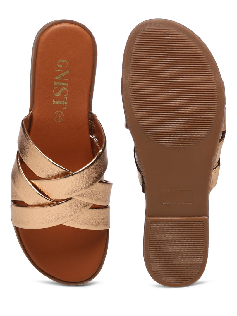 GNIST Comfy Strappy Slip on RoseGold Flats