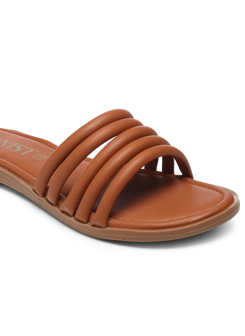 GNIST multi Strap Tan Vegan Leather Flats