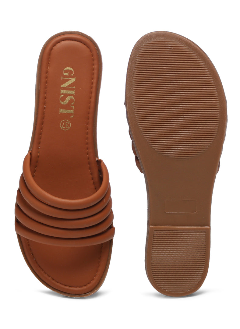 GNIST multi Strap Tan Vegan Leather Flats