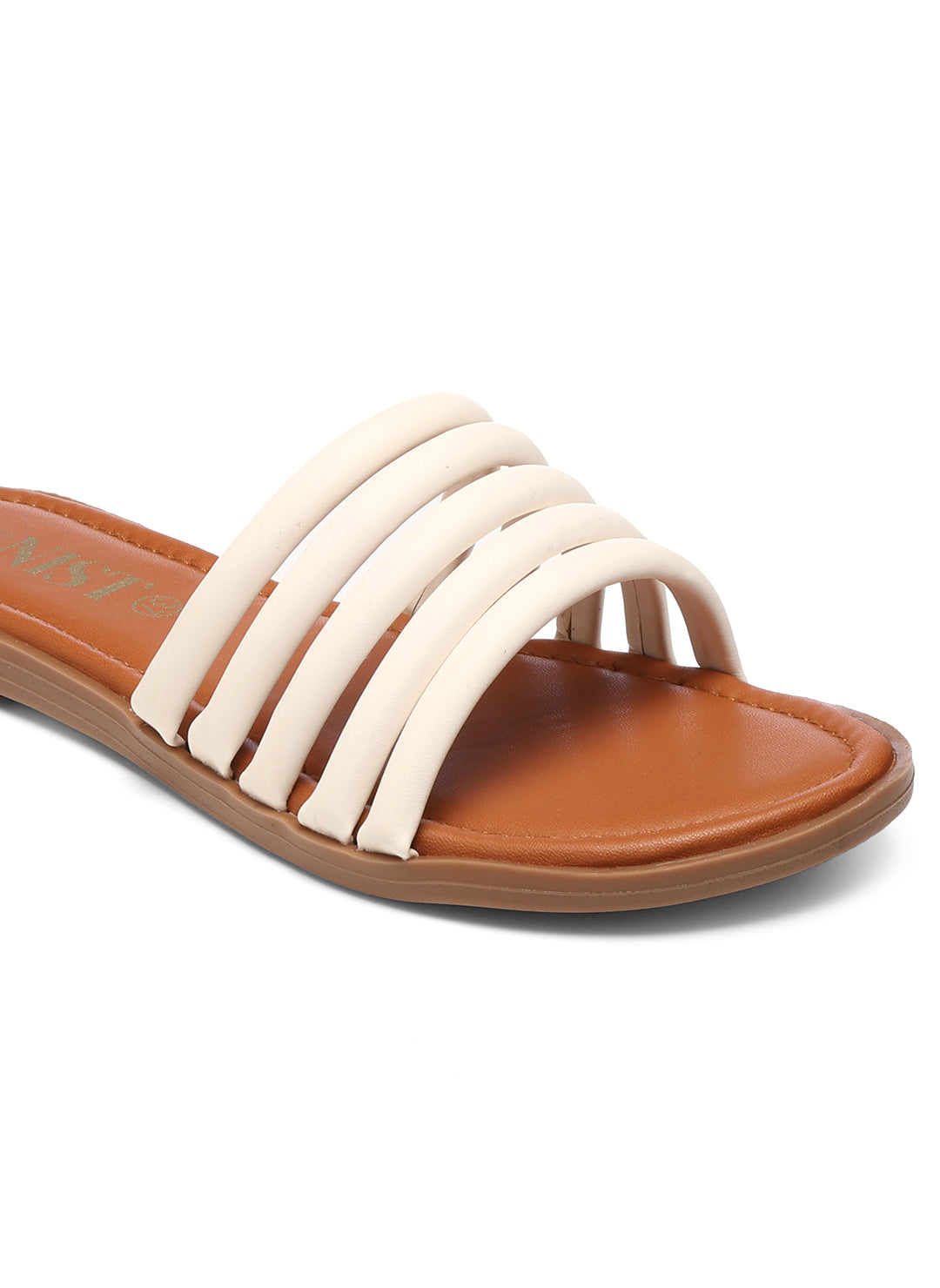 GNIST multi Strap White Vegan Leather Flats