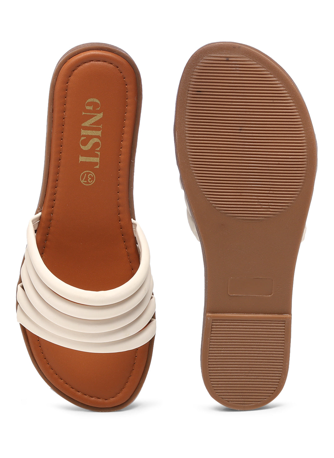 GNIST multi Strap White Vegan Leather Flats