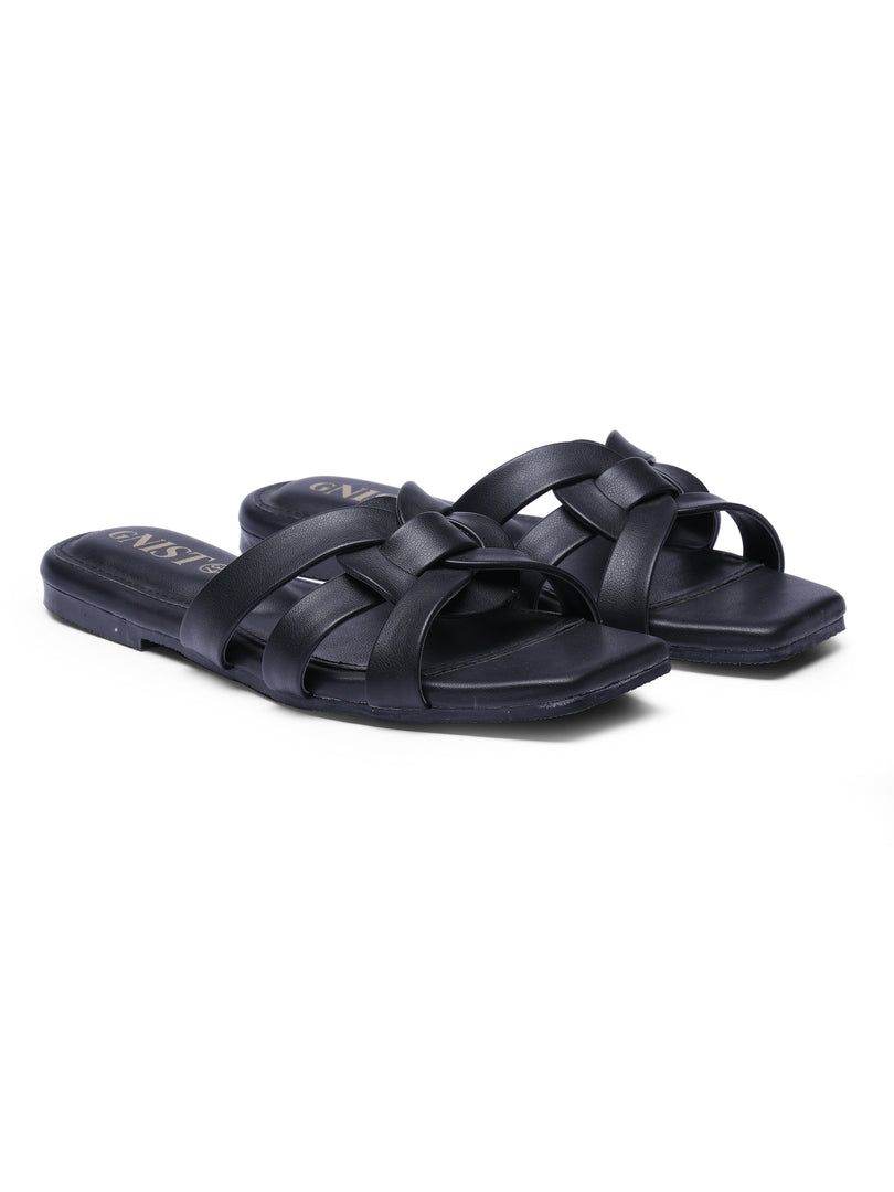 GNIST Casual Slip on Black Slip on Flat