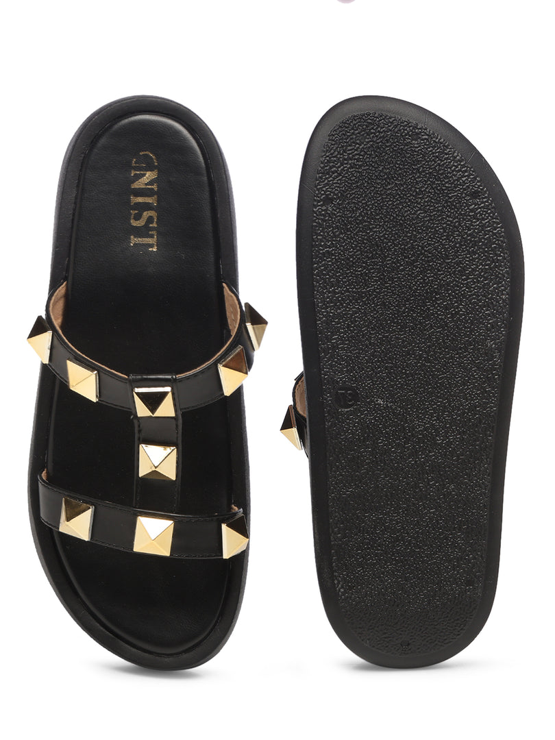 GNIST T Strap Studded Flatform Black Platform heels