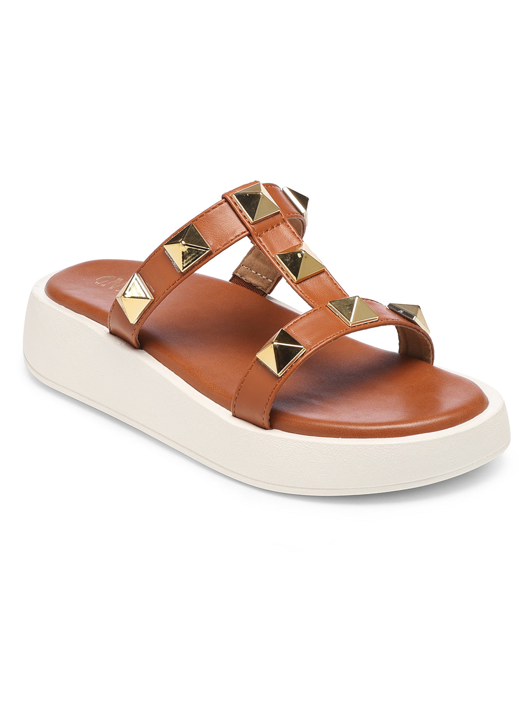 GNIST T Strap Studded Flatform Tan Platform heels