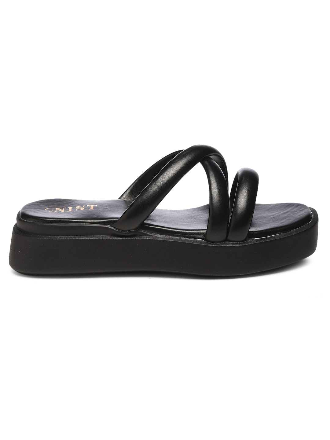 GNIST Cushioned Strap Flatform Black Platform heels