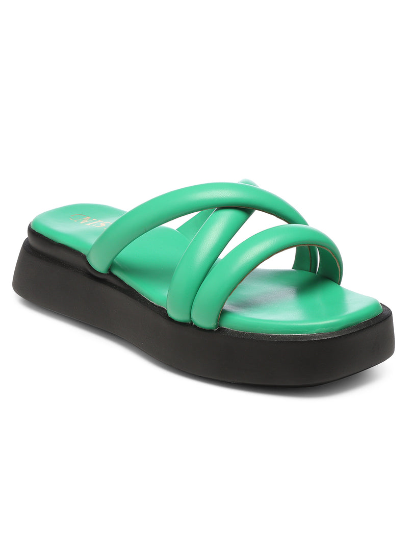 GNIST Cushioned Strap Flatform Green Platform heels