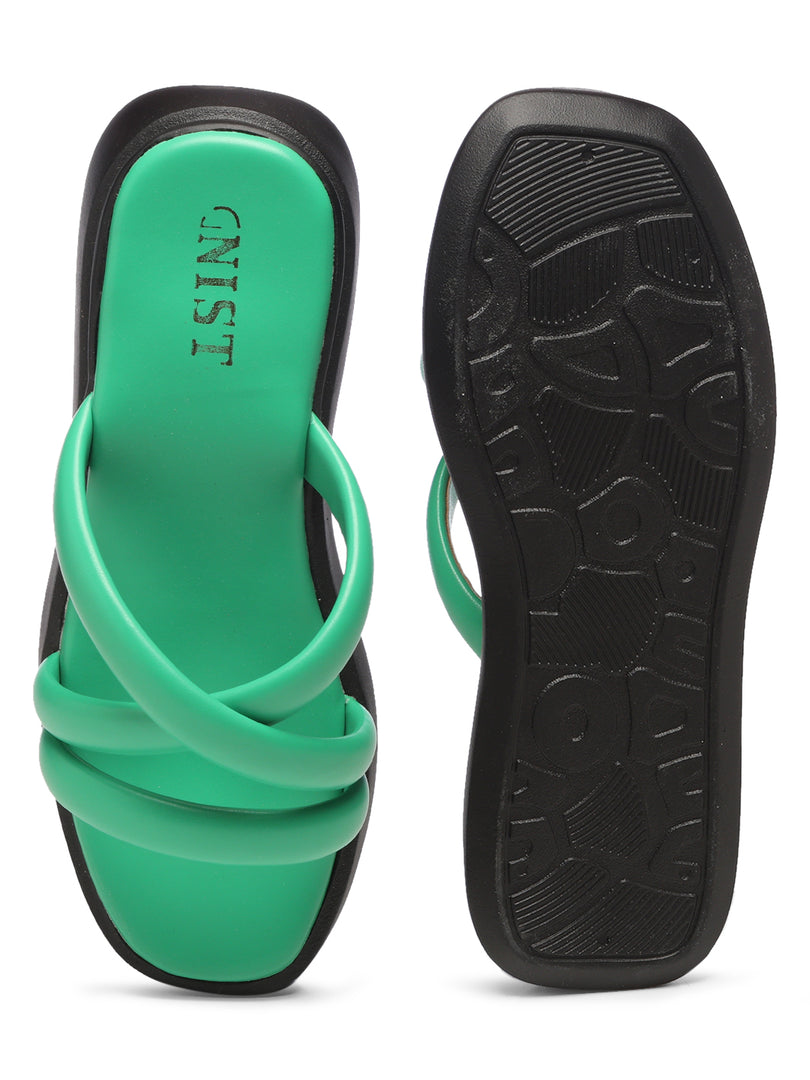 GNIST Cushioned Strap Flatform Green Platform heels